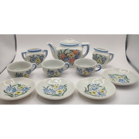 Other - Vintage Japan Child's Tea Set 11 pc Hand Painted Floral 1940s-50s Miniature